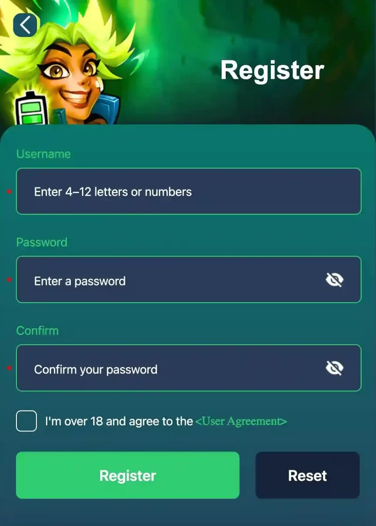jlboss register page showing easy sign up form for online casino games access